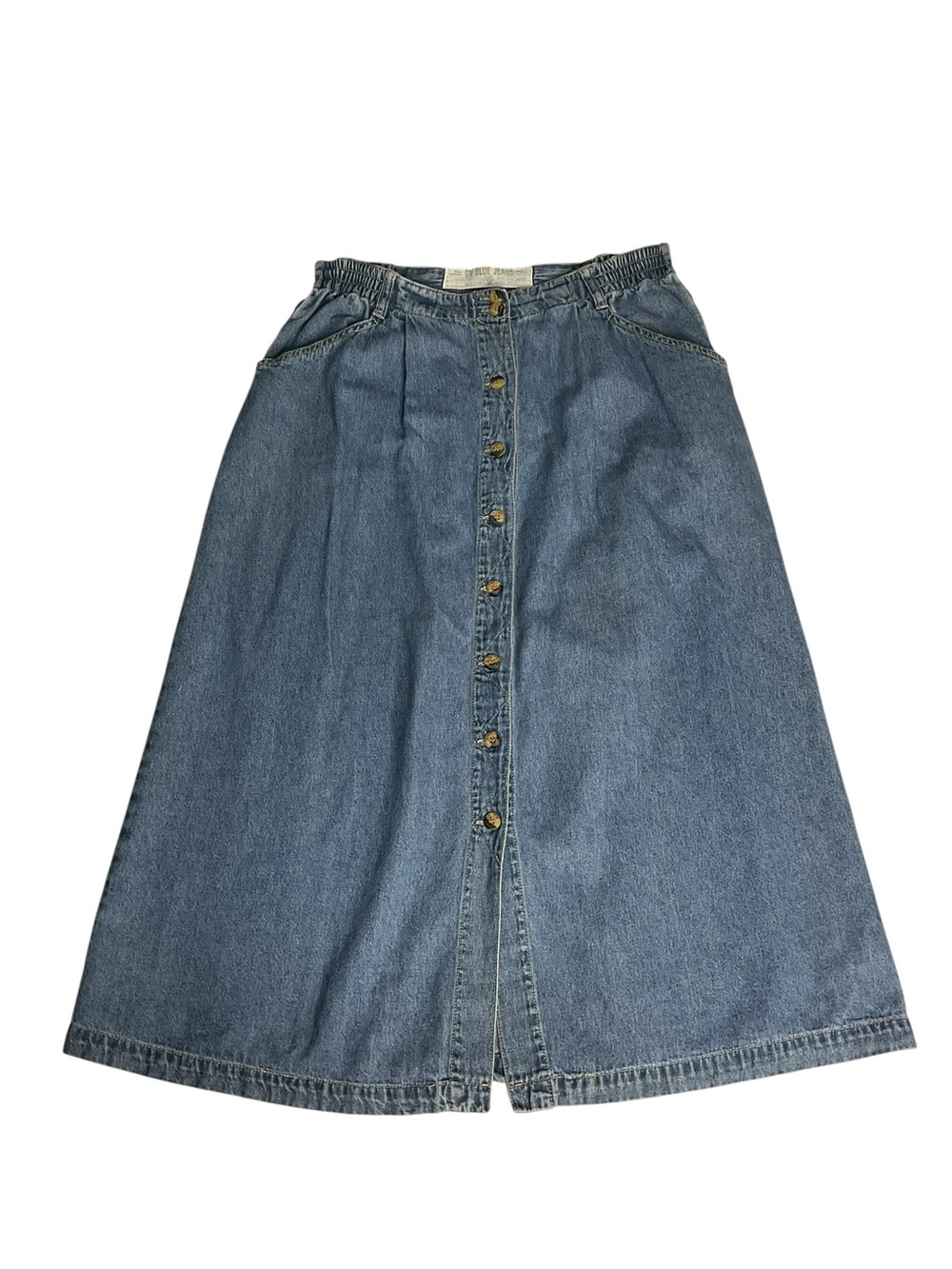 Vintage GV Blue Jeans by Gloria Vanderbilt Button Front Denim Midi Skirt Petite - Picture 2 of 6